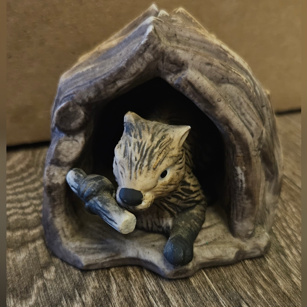 Woodland Beaver Figurine in Log